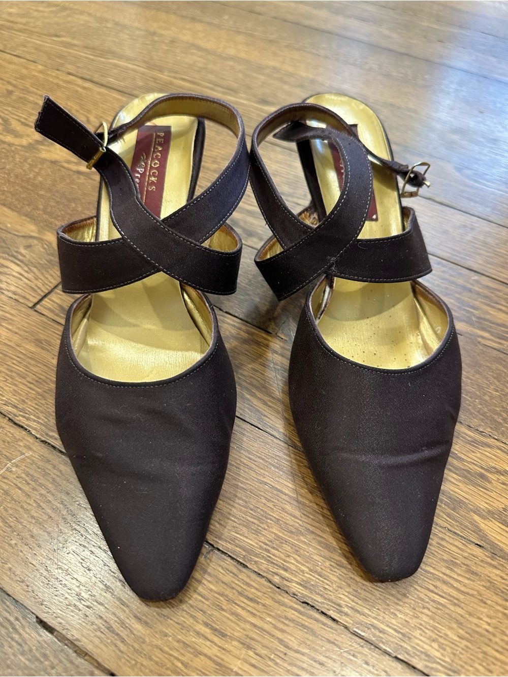 Vintage 1998 Bakers Peacocks Premier Chestnut Brown Satin Heels 10